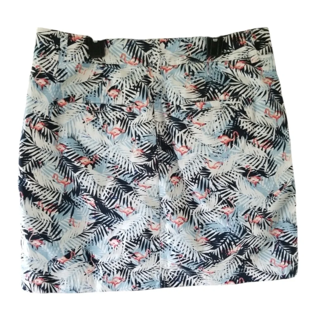 CHRISTOPHER & BANKS Leaf / Flamingo Print Skort in Blue/White/Pink Size 14P NWT